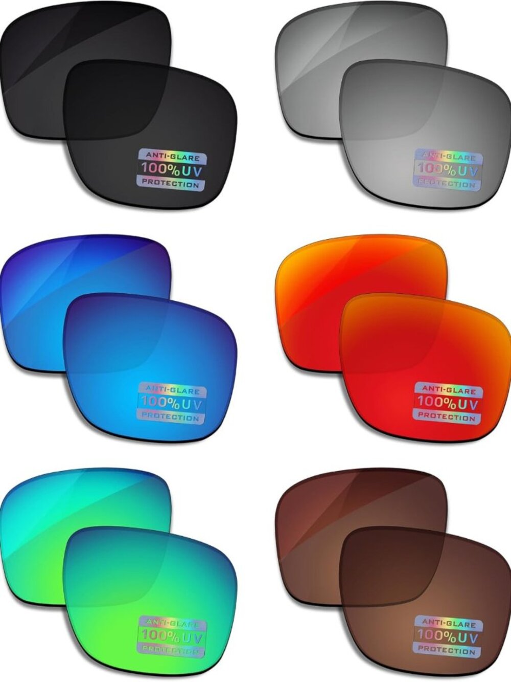6 Pairs Polarized Replacement Lenses for Sunglasses - Black, Mirror, & Color